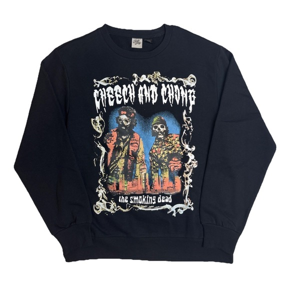 The Unbranded Brand Other - Cheech And Chong The Smoking Dead Crewneck Graphic Print All Black Mens Large